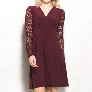 Elegant Burgundy Lace Sleeve Dress